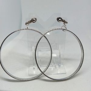 3" Silver Large Dazzle Sparkling Hoop Clip-on Earrings